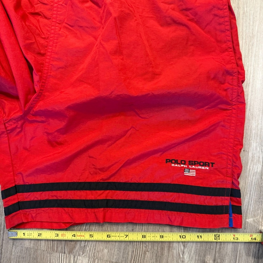 Vintage Polo Sport Ralph Lauren Mens Large Nylon Lined Swim Trunks Red - Picture 9 of 9